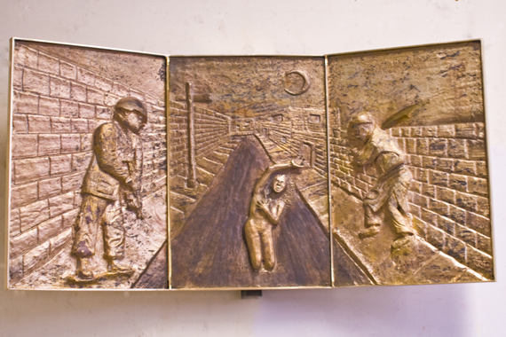 Cast bronze relief triptych. Each panel 17 x 11.5 in.